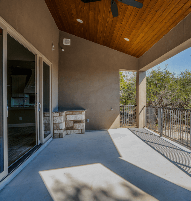 An open patio concept at a luxury home built by Key Vista Homes in San Antonio, TX.
